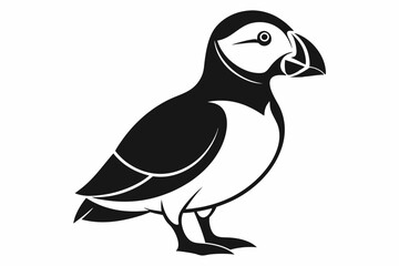 puffin silhouette line art vector illustration with a white background