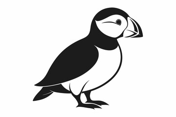 puffin silhouette line art vector illustration with a white background