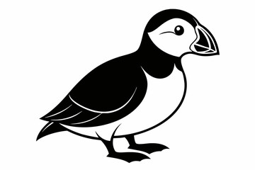 puffin silhouette line art vector illustration with a white background