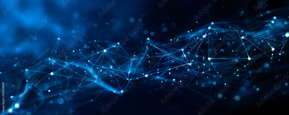 Poster blue technology background with network connections and digital data connection, web banner design f