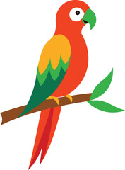 Parrot perched on a branch cartoon vector