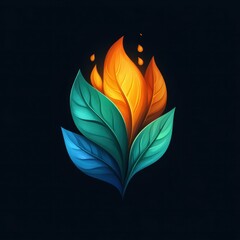 Fototapeta premium Colorful abstract illustration of flames and leaves representing nature and fire concepts at night