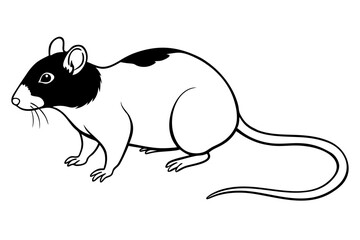 rat silhouette line art vector illustration with a white background