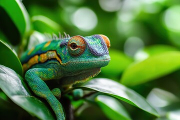 Obraz premium Chameleon on lush foliage