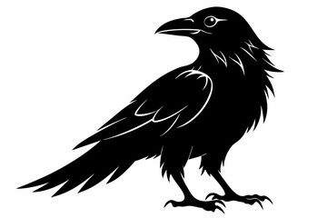 raven silhouette line art vector illustration with a white background
