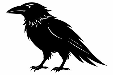 raven silhouette line art vector illustration with a white background