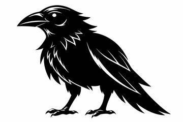 raven silhouette line art vector illustration with a white background