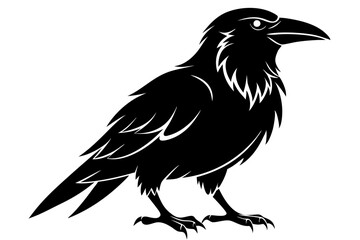 raven silhouette line art vector illustration with a white background