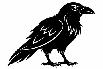 raven silhouette line art vector illustration with a white background