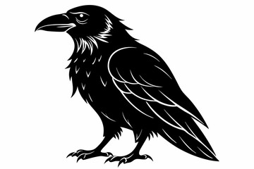 raven silhouette line art vector illustration with a white background