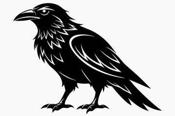 raven silhouette line art vector illustration with a white background