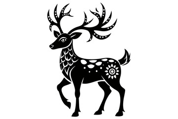 reindeer silhouette line art vector illustration with a white background