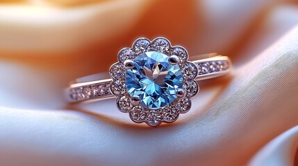 Floral aquamarine diamond ring engagement high resolution image