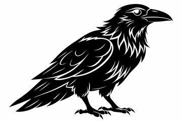 raven silhouette line art vector illustration with a white background