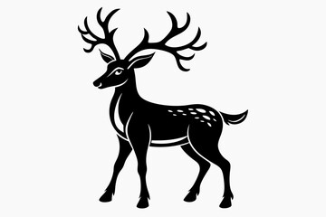 reindeer silhouette line art vector illustration with a white background