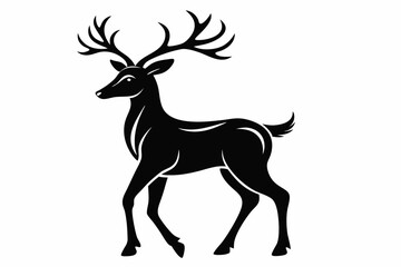 reindeer silhouette line art vector illustration with a white background
