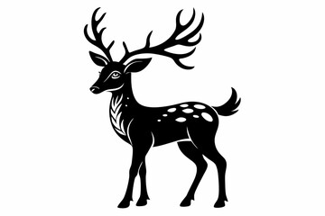 reindeer silhouette line art vector illustration with a white background