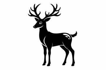 reindeer silhouette line art vector illustration with a white background
