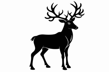 reindeer silhouette line art vector illustration with a white background