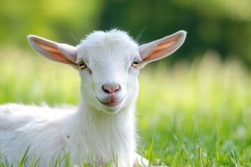 Obraz premium White goat in grass