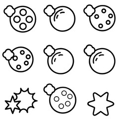 Simple Line Art Icons of Various Round Shapes