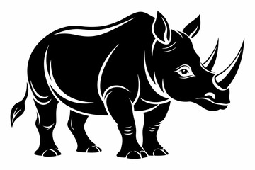 rhinoceros silhouette line art vector illustration with a white background