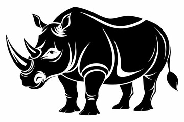 rhinoceros silhouette line art vector illustration with a white background