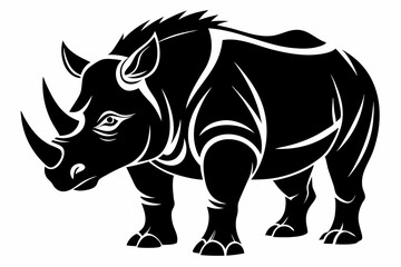 rhinoceros silhouette line art vector illustration with a white background