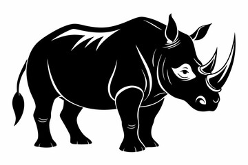 rhinoceros silhouette line art vector illustration with a white background