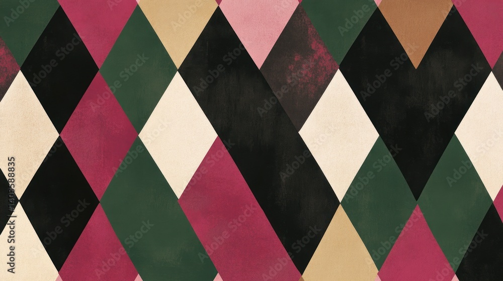 Poster a repeating diamond pattern of muted colors, creating a textured design.