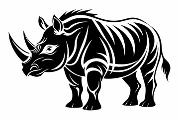 rhinoceros silhouette line art vector illustration with a white background