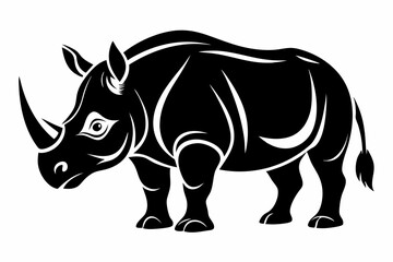 rhinoceros silhouette line art vector illustration with a white background