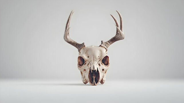 Pixel Art Deer Skull With Antlers On White Background