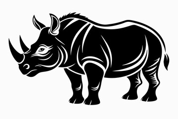 rhinoceros silhouette line art vector illustration with a white background