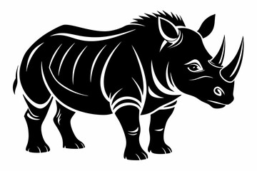 rhinoceros silhouette line art vector illustration with a white background