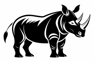 rhinoceros silhouette line art vector illustration with a white background
