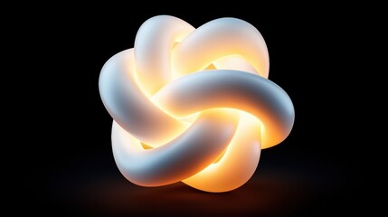 A 3D rendering of a glowing, abstract knot-like shape against a black background.