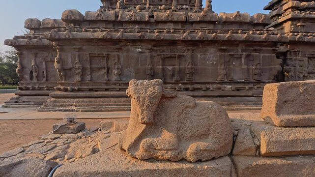 UHD 4K / 60 FPS Video - Shore temple built by Pallavas is UNESCO`s World Heritage Site located at Mamallapuram or Mahabalipuram in Tamil Nadu, South India. Very ancient & wonder place in the world.