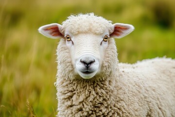 Sheep portrait in grassy field