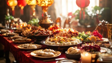 Luxurious Chinese New Year feast, abundant dishes
