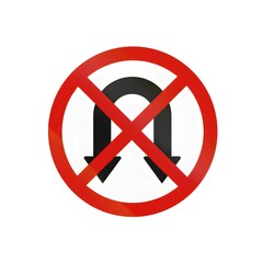 Fototapeta premium Red Circled No U-Turn Sign with Black Arrow on White Background