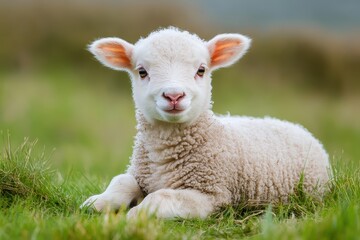 Obraz premium Cute lamb in grassy field (3)