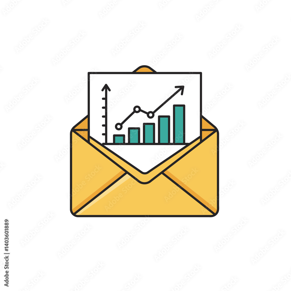 Poster market analysis insight: an open envelope reveals a dynamic chart and graph. this visual narrative e