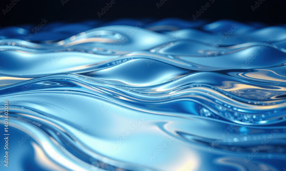 Poster mesmerizing view of undulating water waves, showcasing beauty of fluid dynamics and light reflection