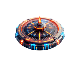 Futuristic Compass Design with Neon Lights and High-Tech Features in a Modern Aesthetic