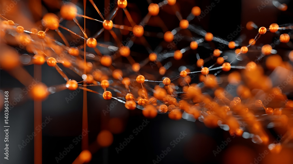 Aufkleber smart network and connection concept. orange, futuristic digital style. 3d render.