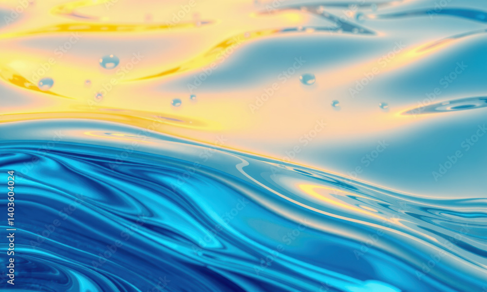 Poster serene and vibrant abstract representation of fluid dynamics, showcasing smooth waves in shades of b
