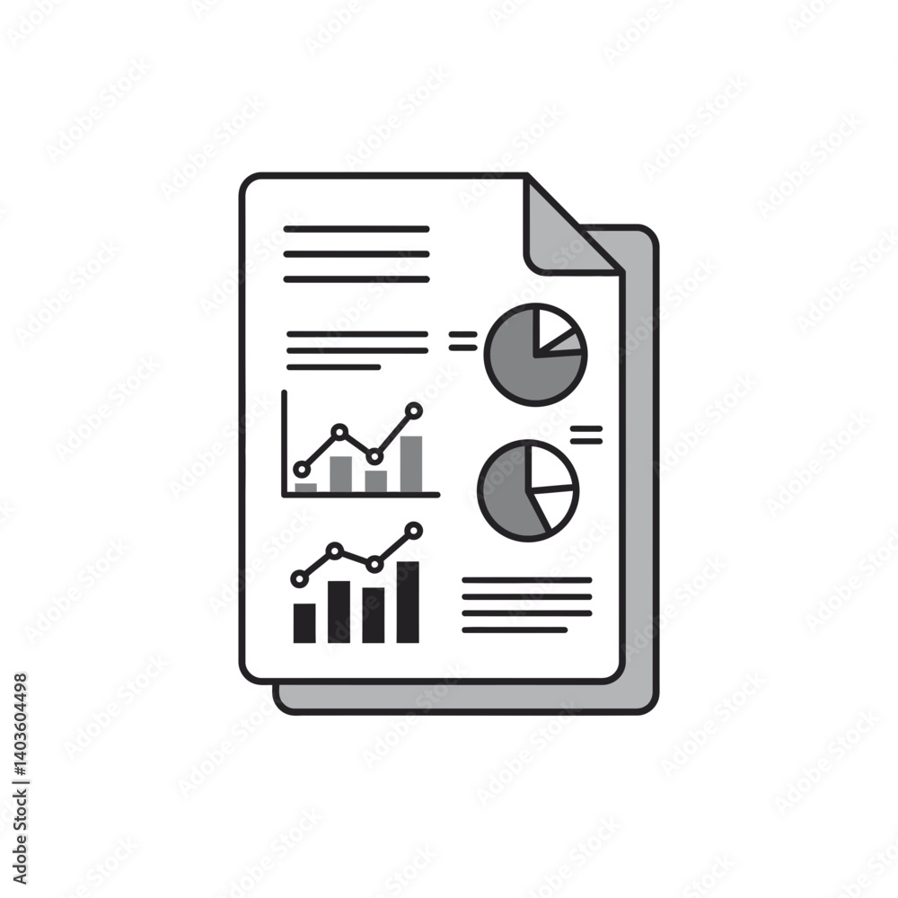 Poster data driven insights: an illustrative depiction of a report document filled with charts, graphs, and