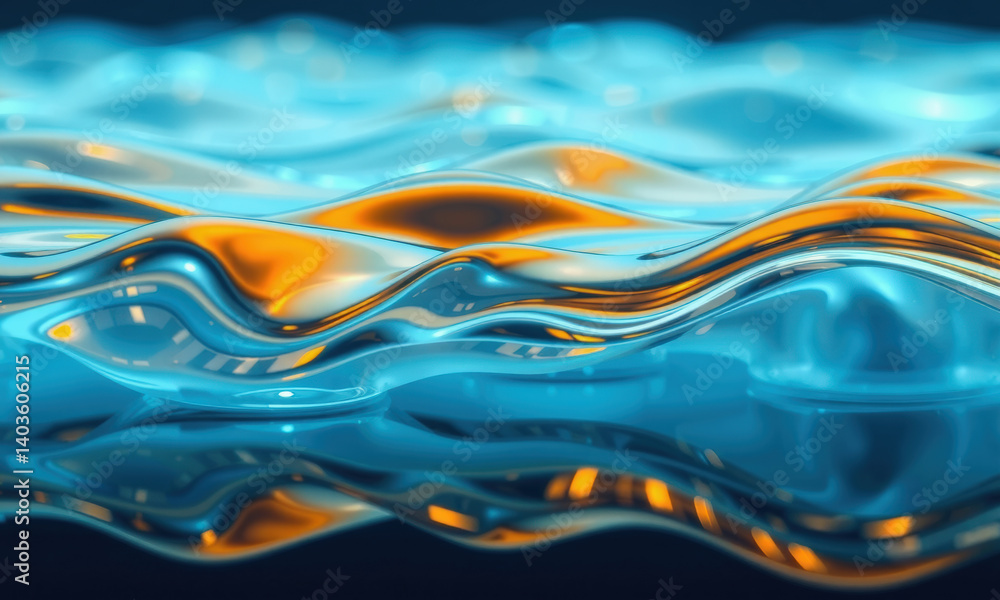 Poster mesmerizing display of fluid dynamics, showcasing vibrant blue and orange waves that create captivat