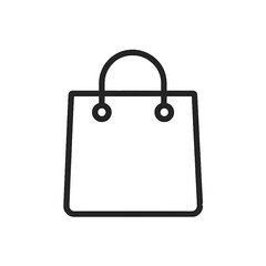 Minimal black line icon of shopping bag representing retail, online store, e-commerce, and consumer purchase concept